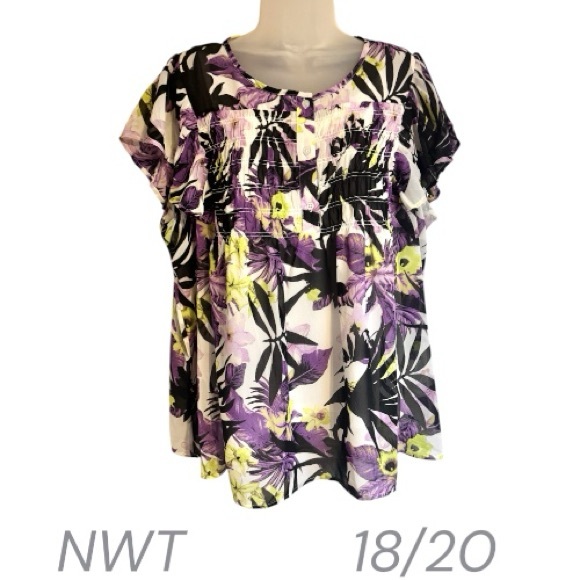 Cato Tops - NWT  SPRING/SUMMER  BLACK/PURPLE/LIME  FLORAL TOP w/CAMI   PLUS:  18/20    BIN#S